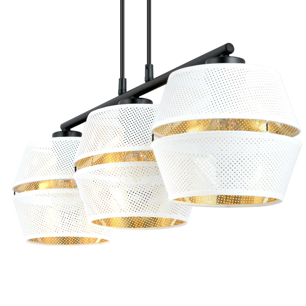 Sospensione Contemporanea 3 Luci Enea In Metallo Bianco E Oro