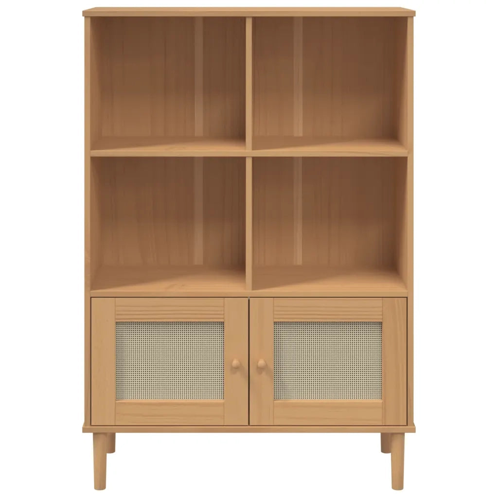 Credenza | Madia | Buffet da pranzo | Armadio da pranzo SENJA Aspetto Rattan Marrone 90x35x130 cm Legno Pino