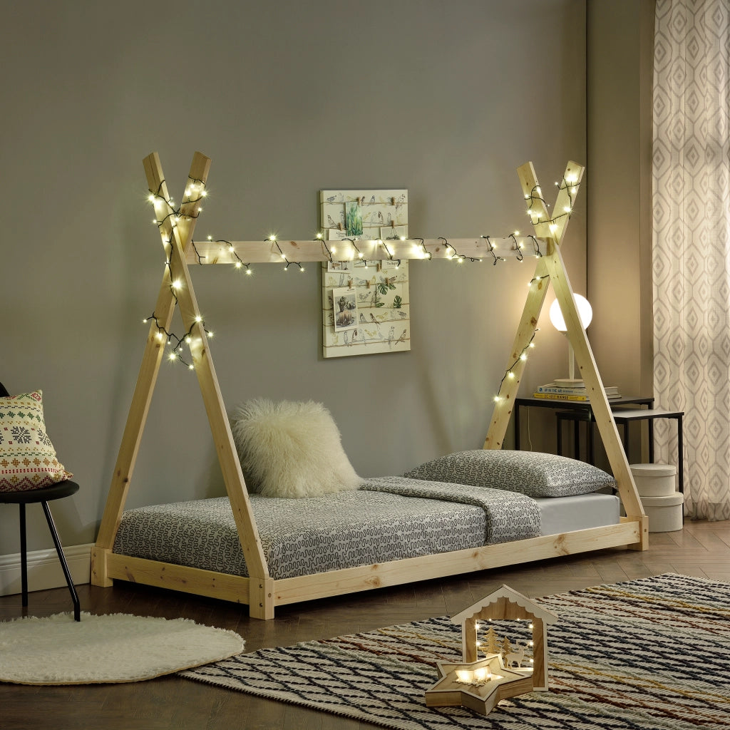 Letto per Cameretta Onejda a Forma di Capanna 90 x 200 cm Naturale [en.casa]