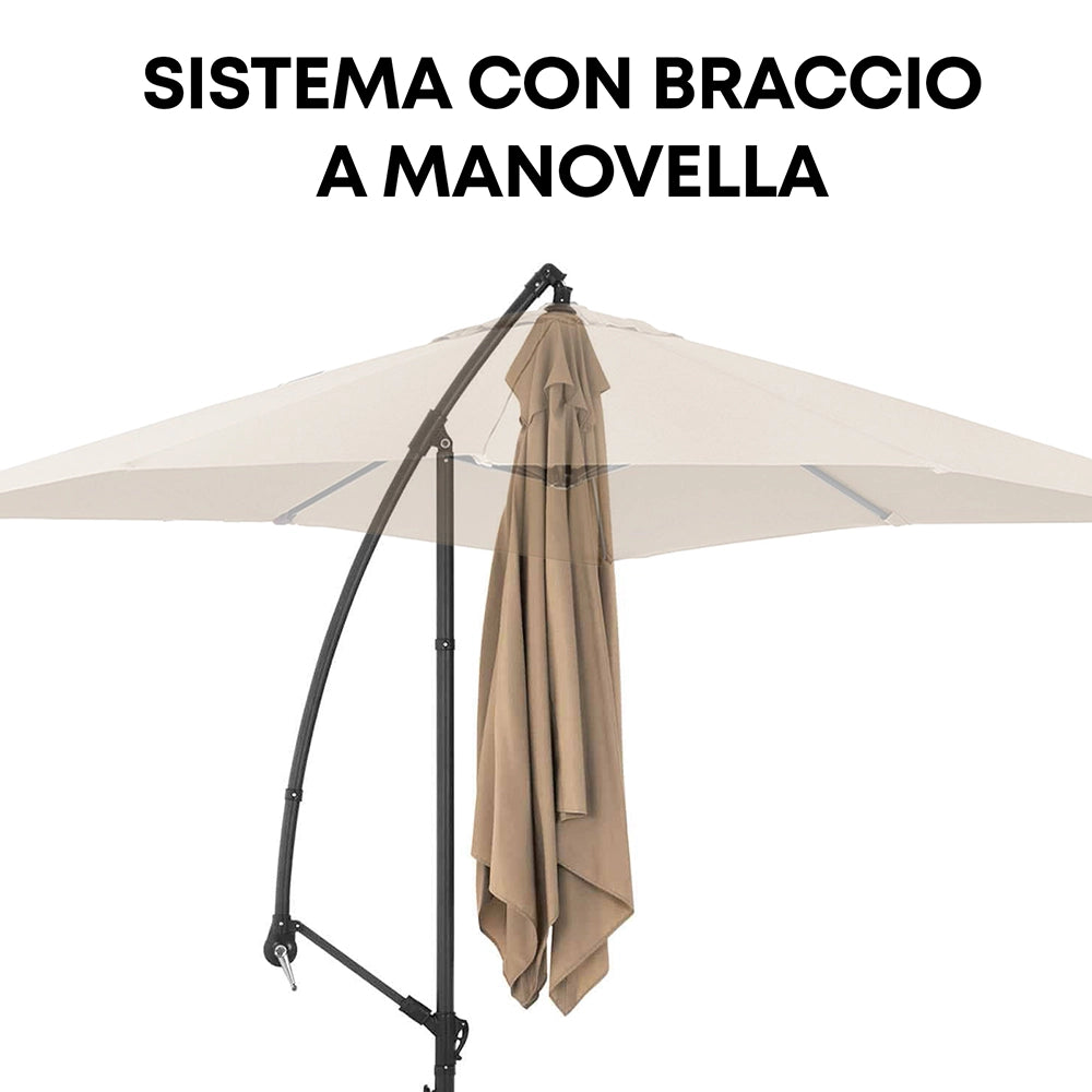 Ombrellone da Giardino Decentrato 3x2 m con Braccio Laterale e Manovella, Parasole Rettangolare Impermeabile in Poliestere con Foro di Ventilazione, Struttura in Acciaio, Beige