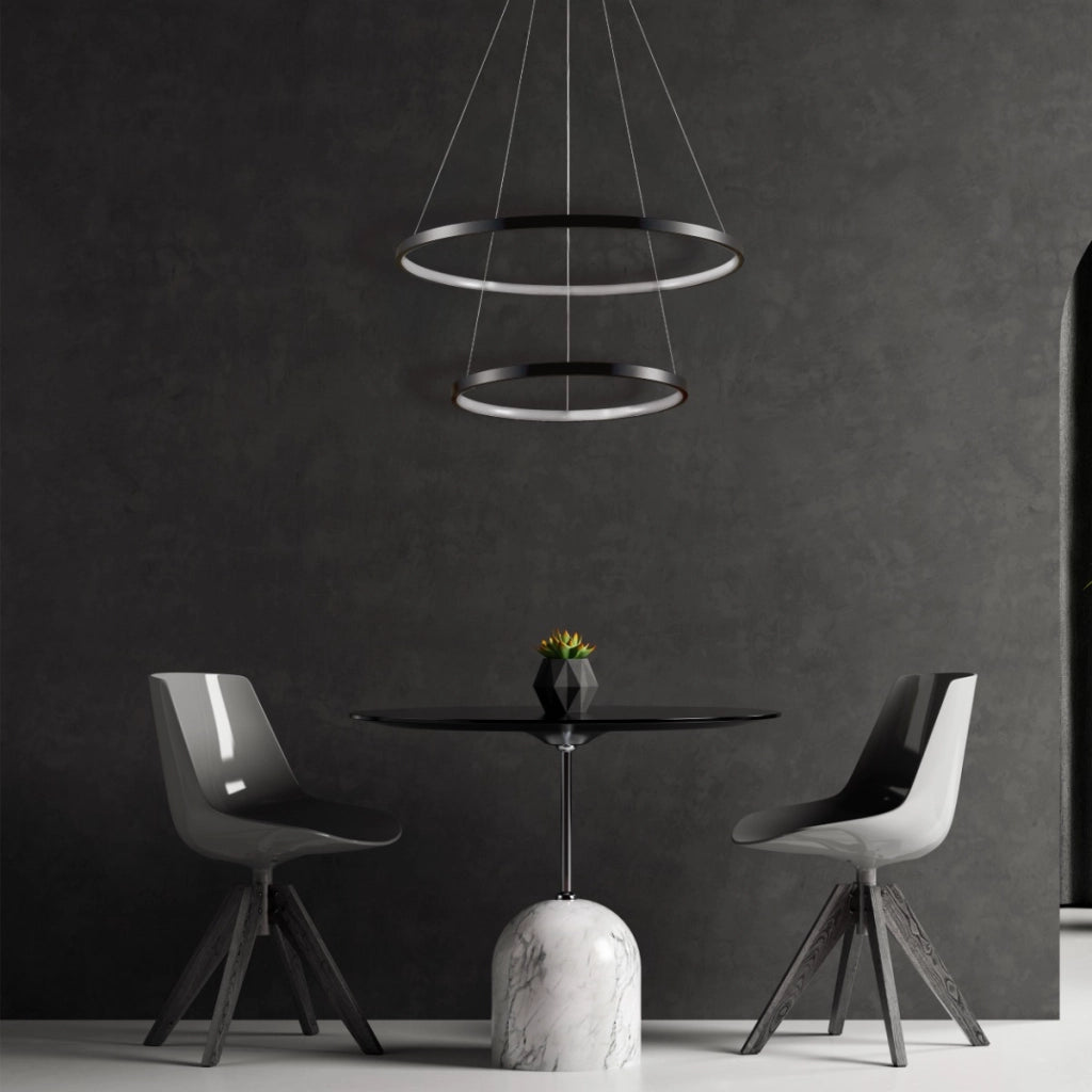 Lampada sospensione LED nera 2 anelli 35W 4000K Polux