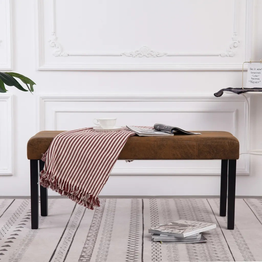 Panca-Sgabello 106 cm Marrone in Pelle Scamosciata Artificiale