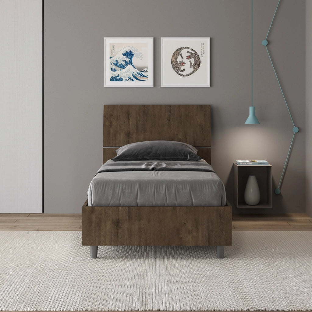 BS COM Letto singolo contenitore 80x190 testata inclinata noce