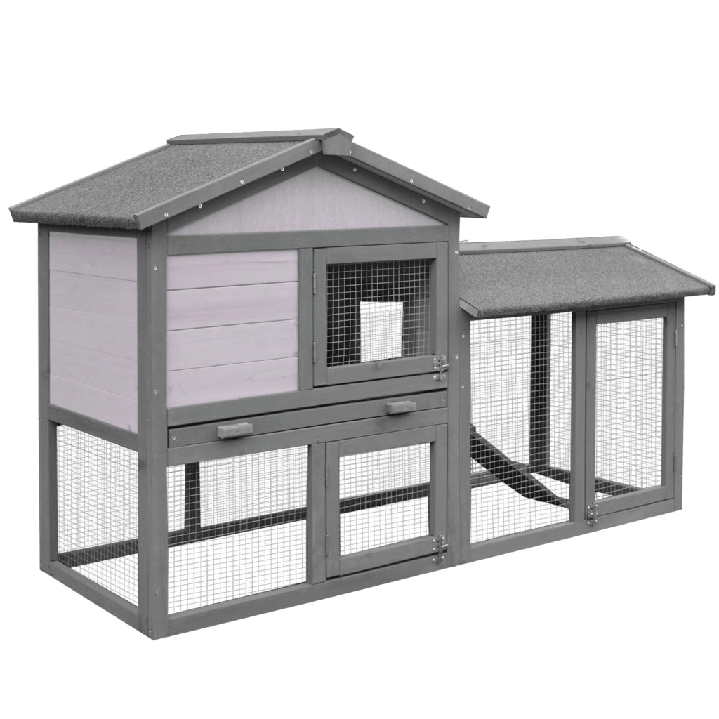 EasyComfort Conigliera Gabbia per Conigli in Legno da Esterno con Casetta, Spazio Aperto Recintato e Tetto 147x54x84cm