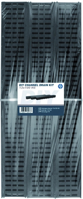 KIT 3 PZ. CANALETTE NOR cm. 13x100x5 h + 3 GRIGLIE POLIPROPILENE cm. 13x100 + 2 TAPPI
