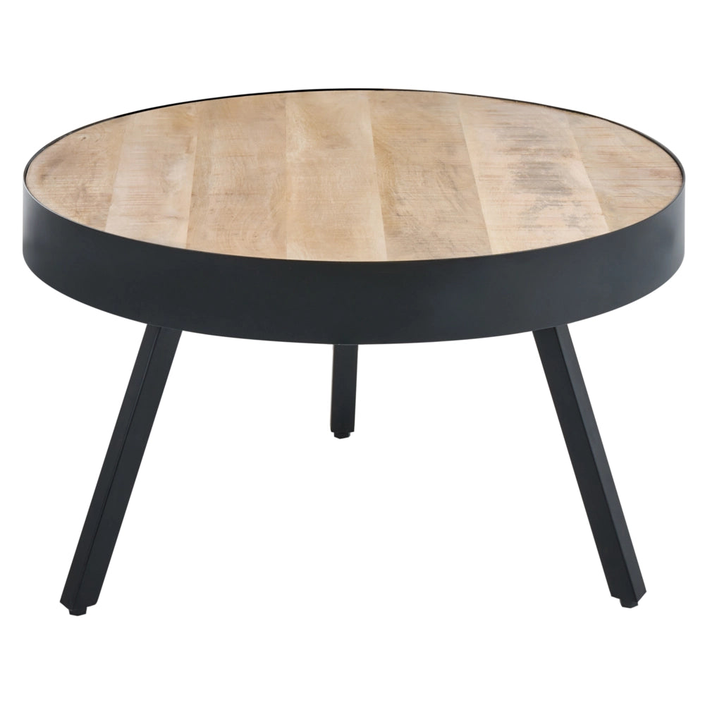 Tavolino da caffè piano in legno di mango chiaro e base in metallo Nero