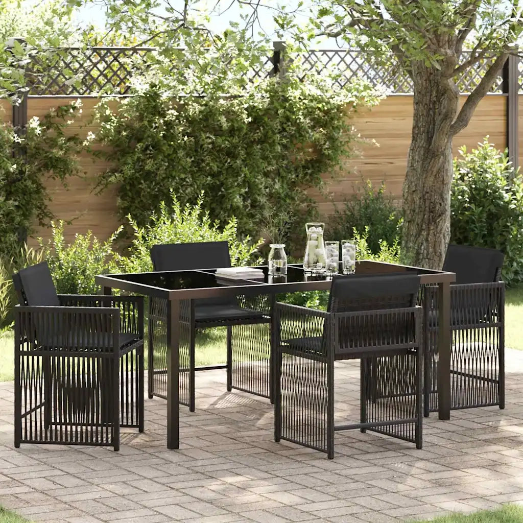 Set da Pranzo per Giardino 5 pcs Nero polyrattan