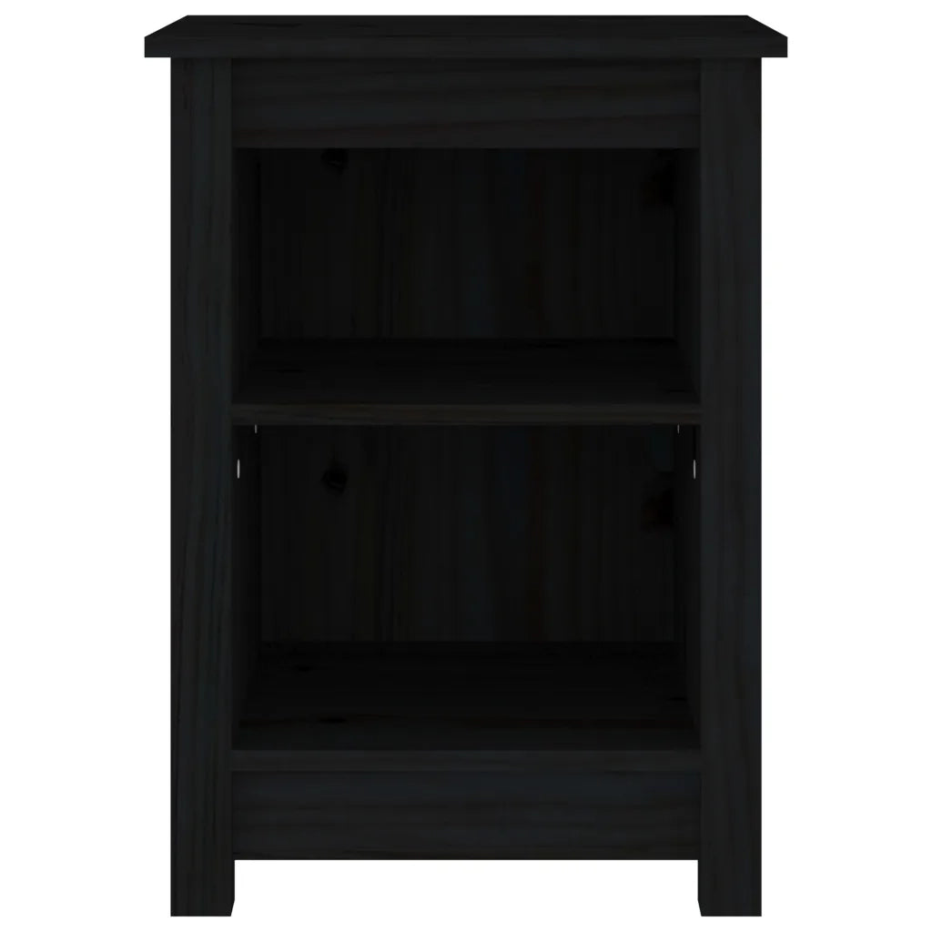 Comodino Nero 40x35x55 cm in Legno Massello di Pino 820964