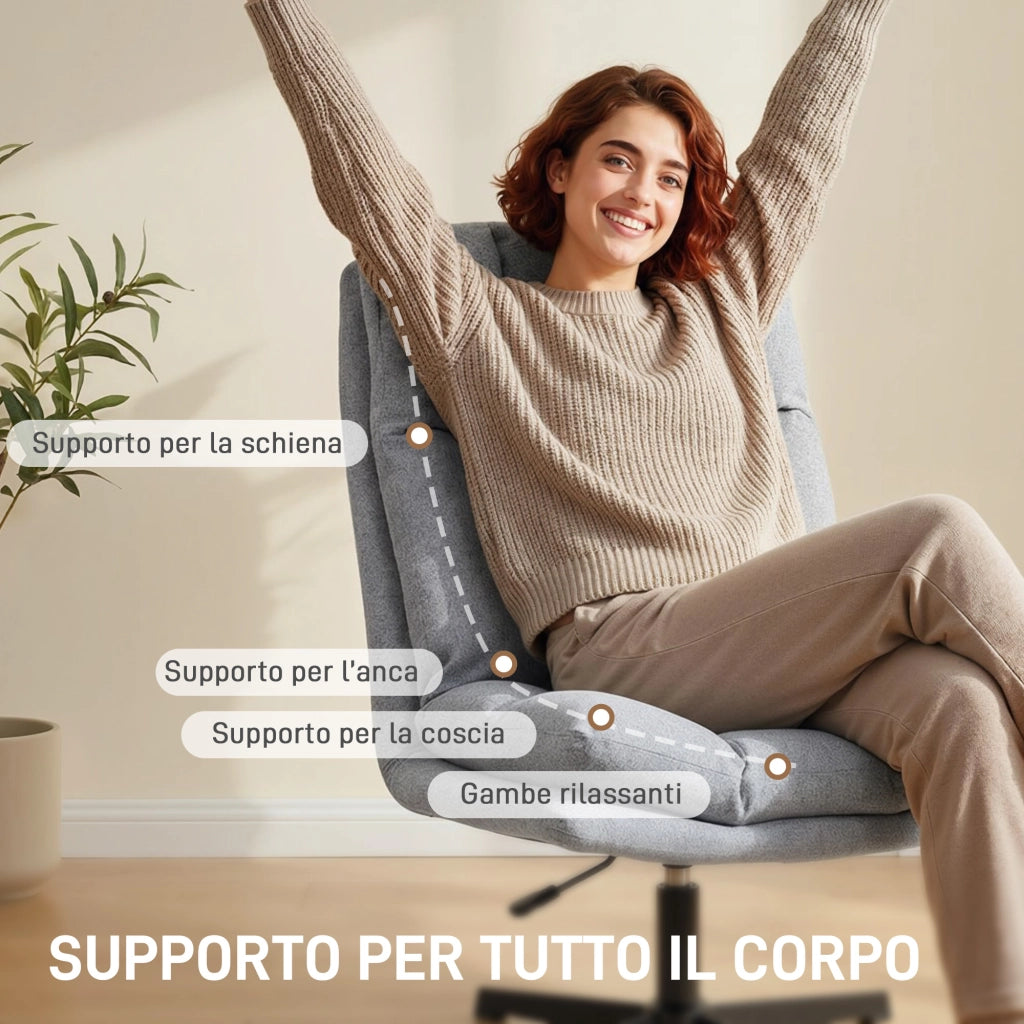 Sedia Girevole Tessuto Effetto Lino ¨C Zephmum ¨C Grigio Chiaro Metallo 63x75x92-102 cm