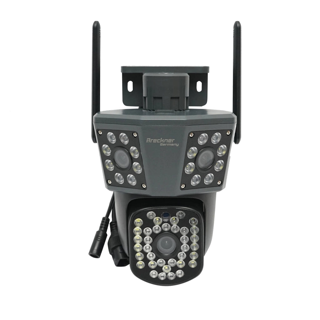 Telecamera di sorveglianza con 3 lenti, 3 obiettivi da 6 MP, WIFI 2.4GHz, rotazione a 360 gradi PTZ con sensore di movimento, allarme, rilevamento umano e applicazione IPC360 Home
