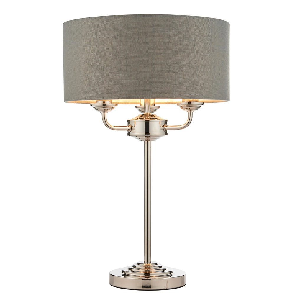 Lampada tavolo Highclere classica nichel 3xE14 grafite