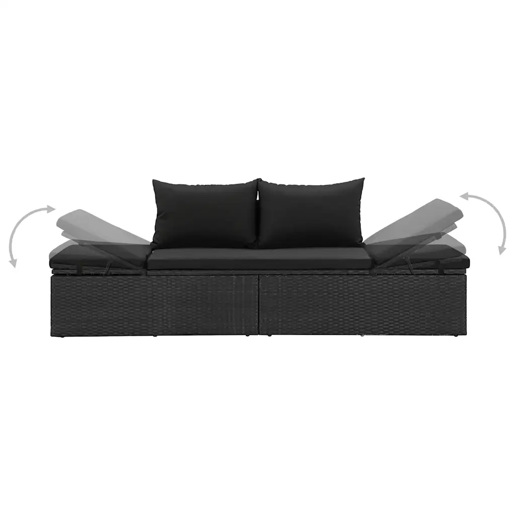 Lettino Prendisole con Cuscini in Polyrattan Nero 46224