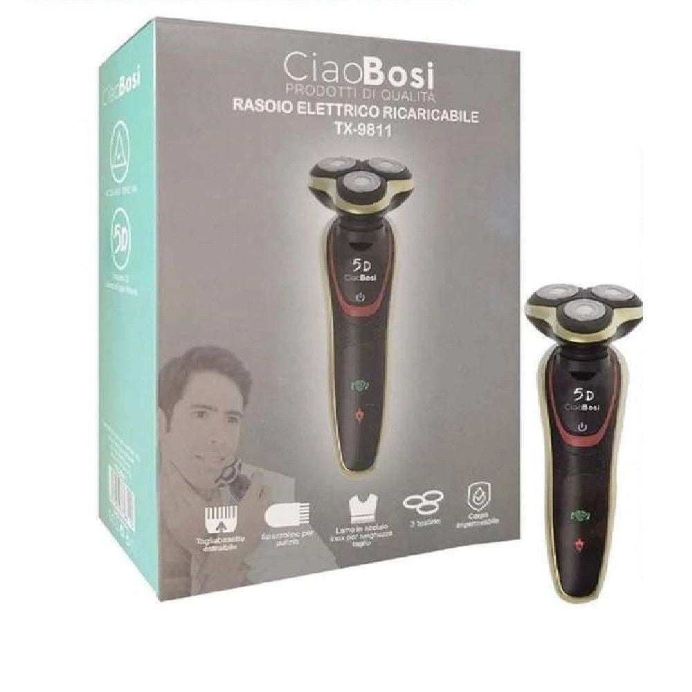 Trade Shop - Rasoio Elettrico Ricaricabile 3 Testine 5d Barba Uomo Impermeabile 3watt Tx-9811 -