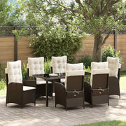 Set da Pranzo per Giardino con cuscino 7 pcs Marrone polyrattan