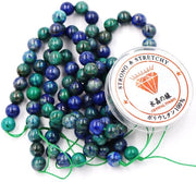 Kralen con raccordo per la creazione di accessori per l'autoaiuto Pietre di lusso per collane da realizzare da soli Pendenze energetiche bracciale di guarigione 6 mm = 128 pezzi e 1 rotolo di filo Pietre di Chrysocolla trattate 6 mm