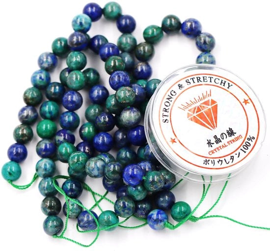 Kralen con raccordo per la creazione di accessori per l'autoaiuto Pietre di lusso per collane da realizzare da soli Pendenze energetiche bracciale di guarigione 6 mm = 128 pezzi e 1 rotolo di filo Pietre di Chrysocolla trattate 6 mm