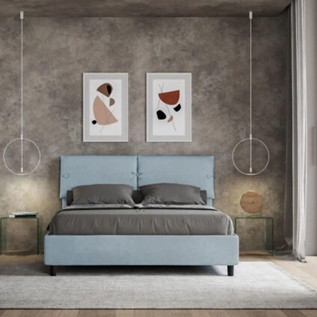 Letto matrimoniale con rete imbottito 160x190 microfibra azzurro Sleeper