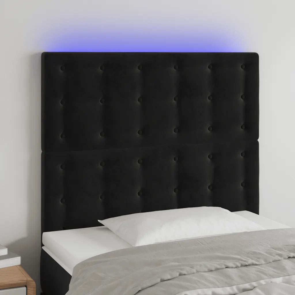 Testiera a LED Nera 100x5x118/128 cm in Velluto 3122902