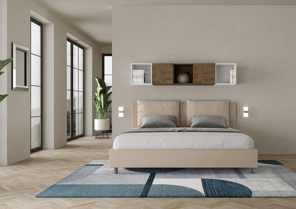 BS COM Letto contenitore imbottito 180x190 similpelle tortora