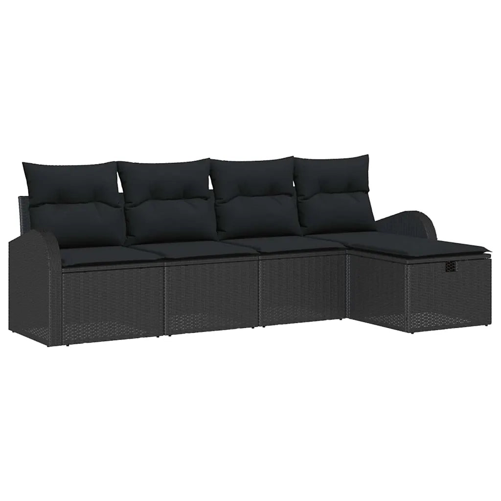 Set Divano da Giardino con cuscino 5 pcs Nero Poly Rattan 3360394