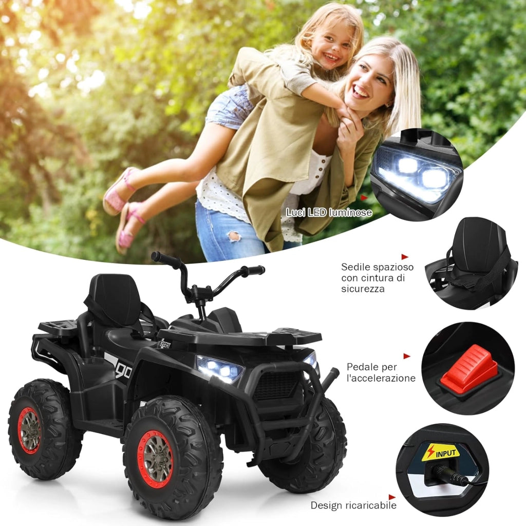 12 V Quad Elettrico per Bambini, Auto Elettrica Cavalcabile con Luci LED e Musica, Velocità fino a 8 km/h, per Bambini 3+ anni