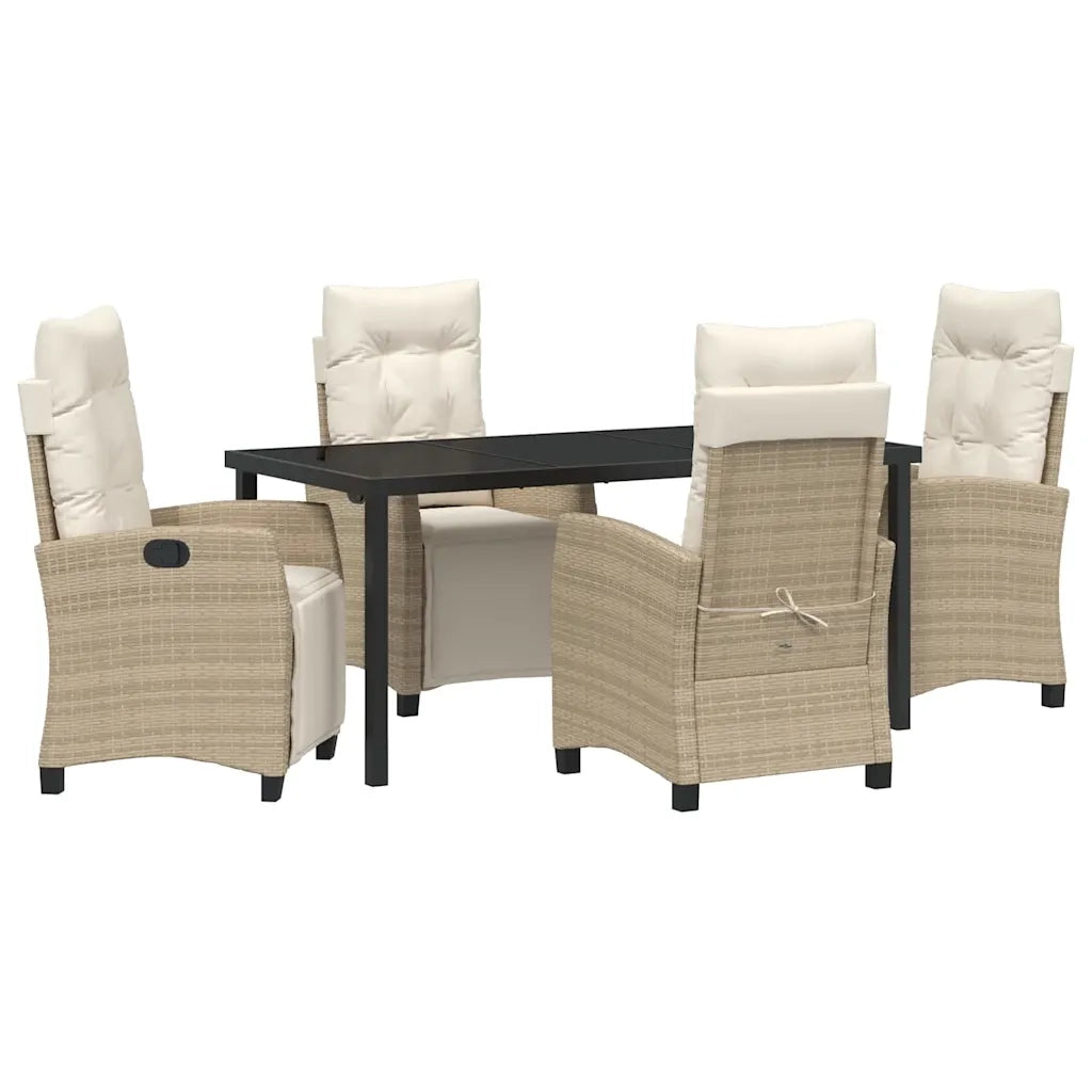 Set da Pranzo per Giardino con cuscino 5 pcs Beige polyrattan