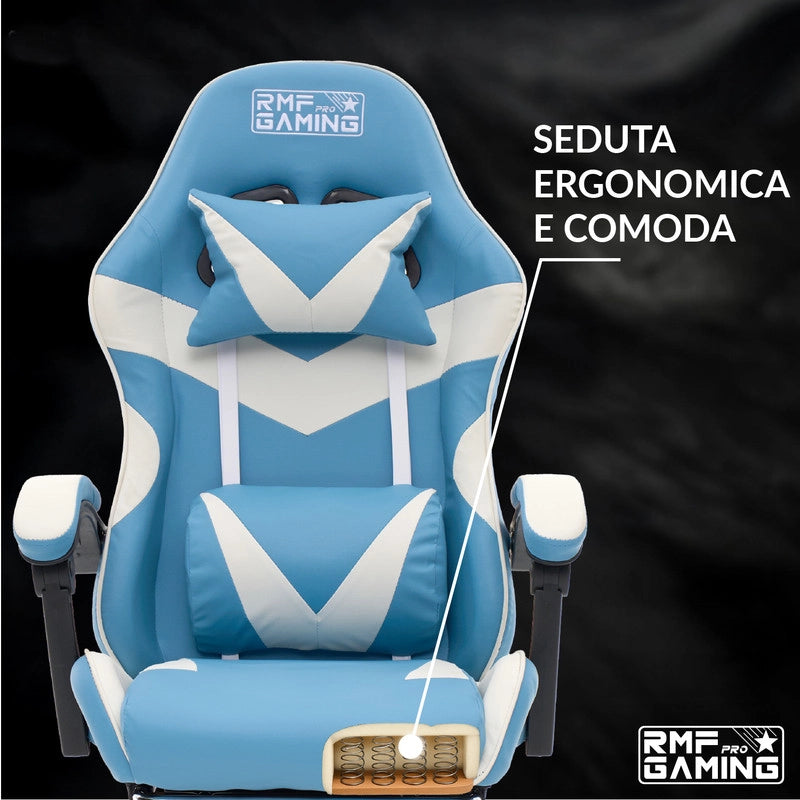 SEDIA DA GAMING COLORE AZZURRA-BIANCA