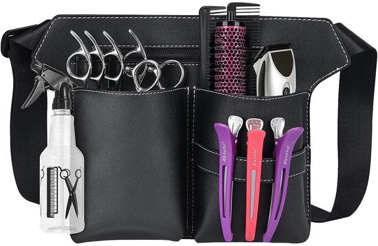 Accessori per parrucchieri - Portatile - Pelle artistica - Cinturino regolabile - Nero - 25 x 19,5 cm - Duraturo e confortevole - Supporto per forbici