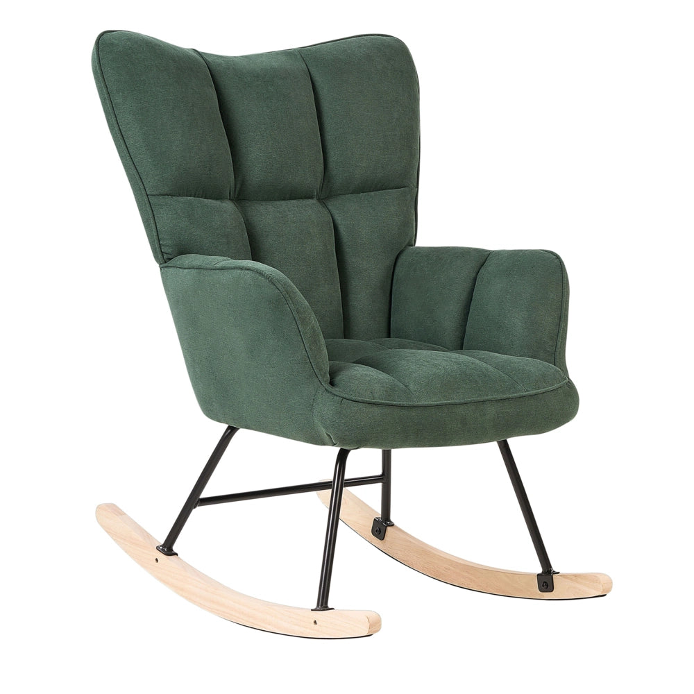 Sedia a dondolo Verde scuro Tessuto poliestere Rivestimento gambe in legno Moderna