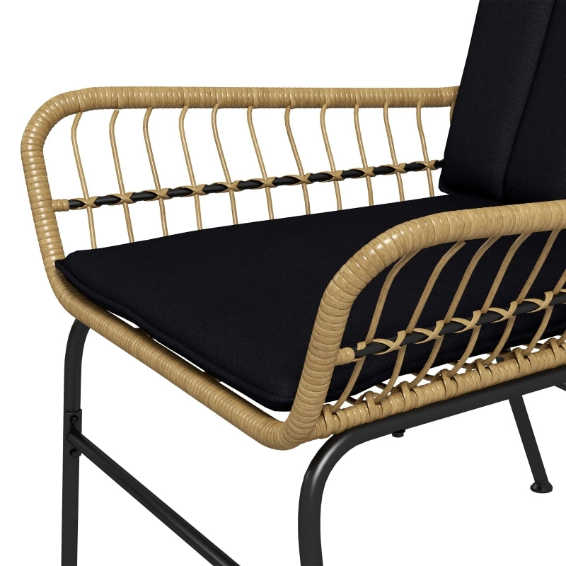 OKWISH Set da 3 Sedie da Giardino con 2 Poltrone, Tavolino Rotondo, Cuscini e Rattan Nero