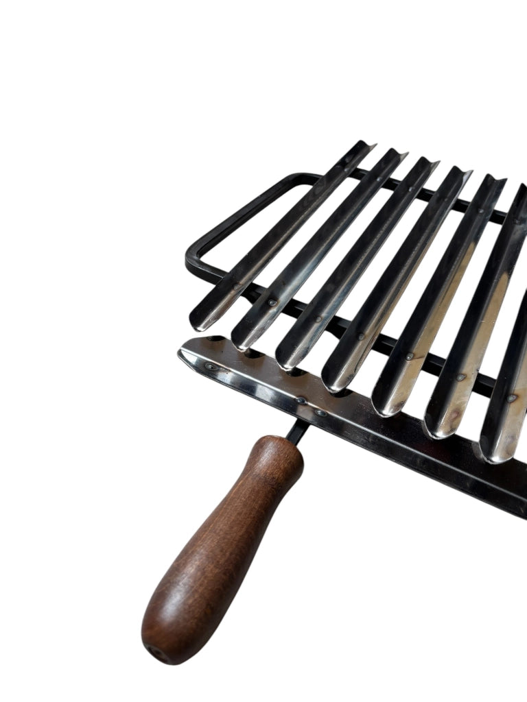 Griglia Scorrevole per Barbecue in Acciaio Inox, con Manici in Legno, Sistema Recupera Grassi, Made in Italy 72x35 cm