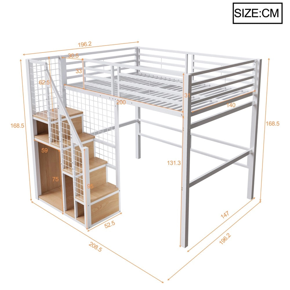 Letto a Soppalco con Scala ¨C Xylo ¨C Metallo Bianco 140x200