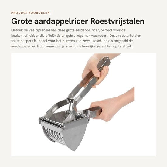 Riciclatore di Patate in Acciaio Inossidabile - Manici Antiscivolo - Tritacarne/Filiera - 28 x 8 x 10,5 cm - Sostenibile e Salutare - Riciclatore di Frutta