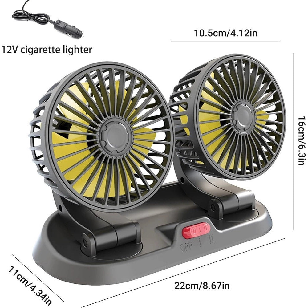 Trade Shop - Mini Ventilatore Elettrico Auto Portatile Ruotabile 2 Teste Suv Camper Camion 12v -
