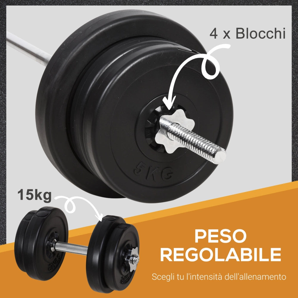Set Bilanciere 2 Manubri Pesi 14 Dischi