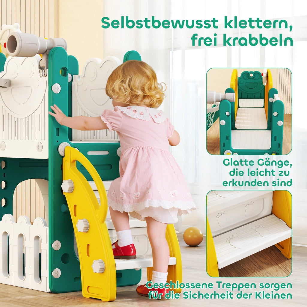 Casa gioco per bambini ¨C zephmum ¨C Giallo e verde, scivolo, cestino basket