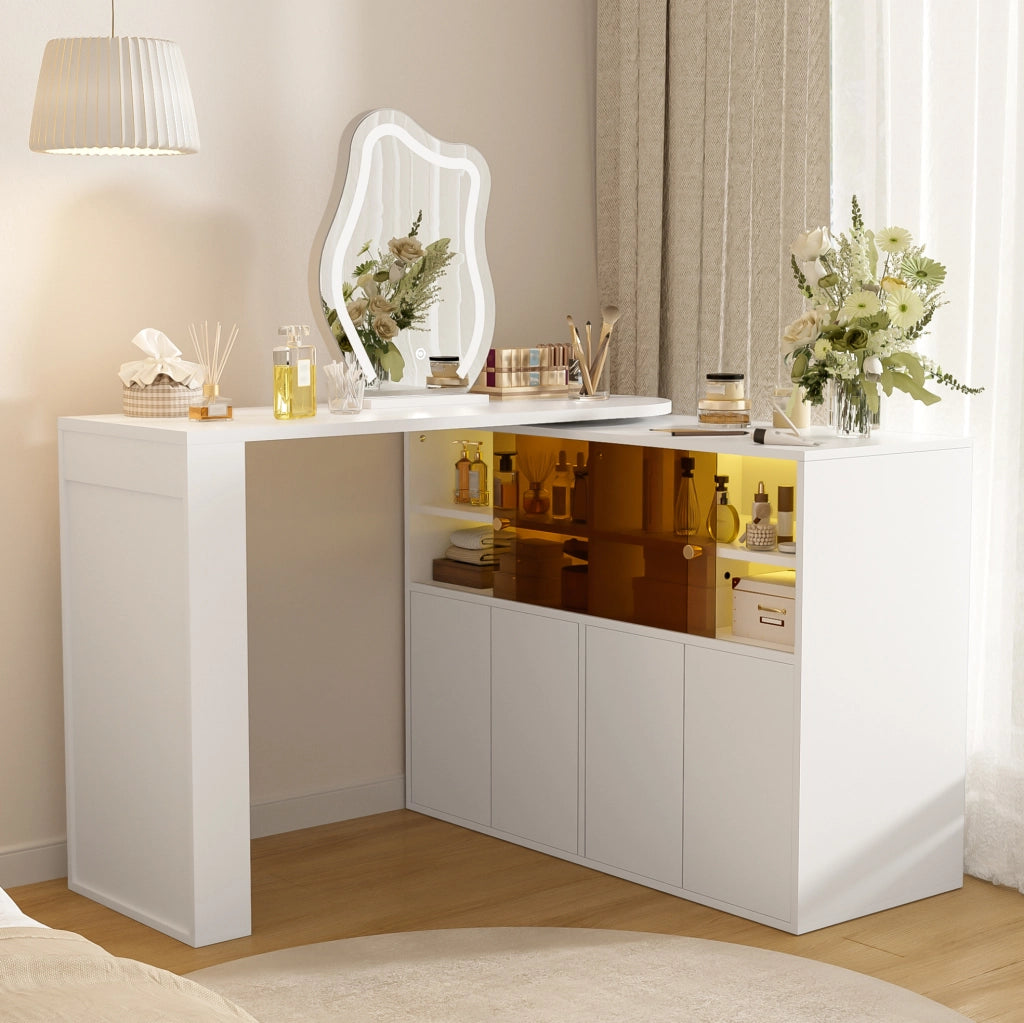 Tavolo da trucco girevole con specchio LED e ampio spazio