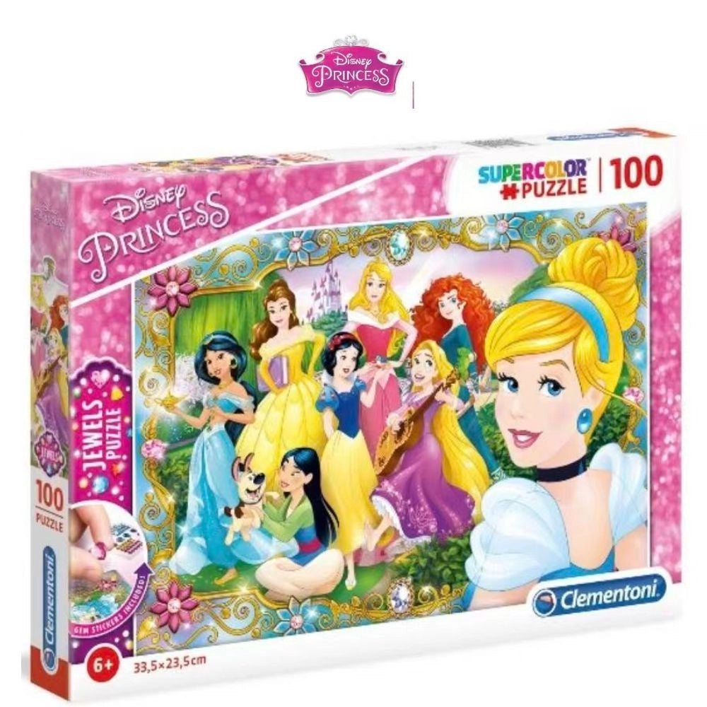 Trade Shop - Puzzle Principesse Disney Supercolor 100 Pezzi Con Gemme Adesive Gioco Bimbe 6+ -
