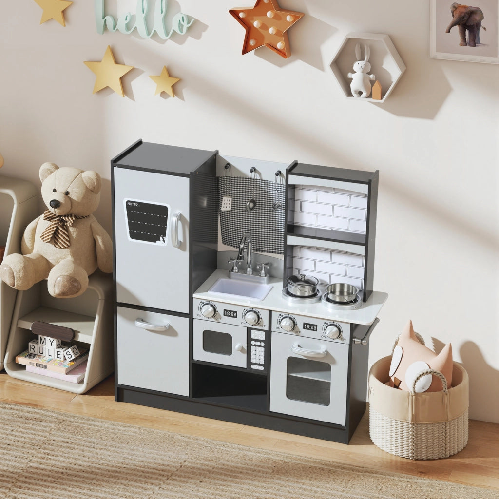 Cucina Giocattolo in Legno con Suono e Accessori Acciaio Inox per Bambini 3+ ¨C Minimal ¨C Marrone Scuro