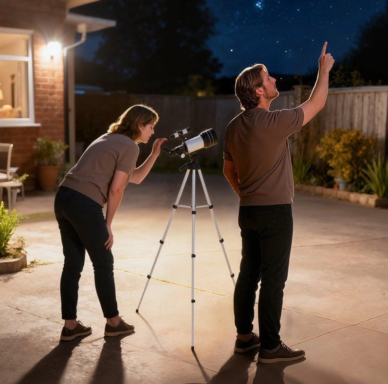 Telescopio astronomico 76x76x133 cm in plastica bianca con treppiede regolabile –