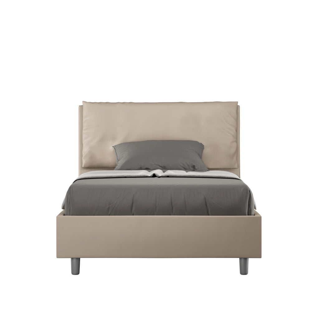 BS COM Letto una piazza e mezza senza rete imbottito 120x200 similpelle tortora