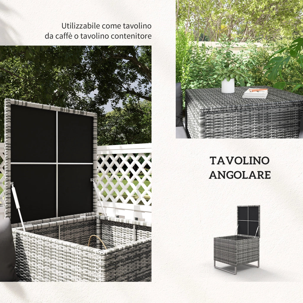 Set da Giardino 4 Pezzi con Divani e Tavolini ¨C zephmum ¨C Grigio, Acciaio, Polyrattan