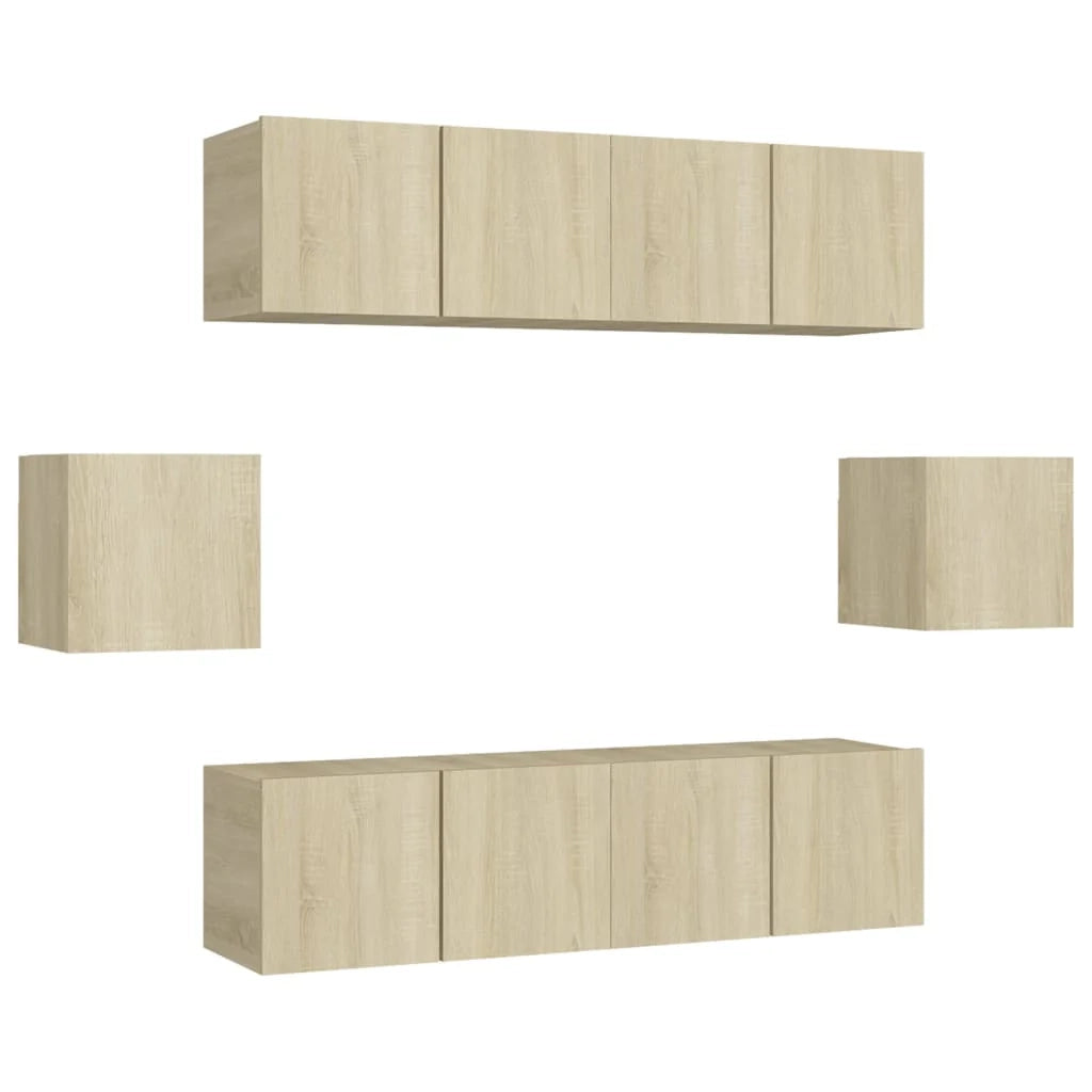 Set di mobili mobile credenza TV televisione soggiorno camera da letto soggiorno 6 pezzi rovere Sonoma multistrato marrone 02_0025132