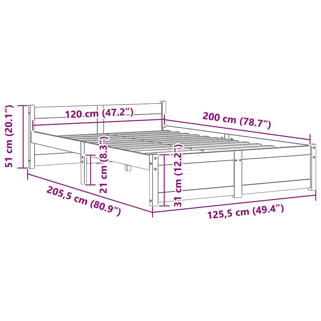 Giroletto senza Materasso-Struttura Letto Ambrato in Legno Massello 120x200 cm 489707