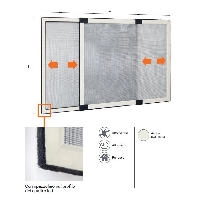 ZANZARIERA ESTENSIBILE 70X100CM AVORIO RAL 1013