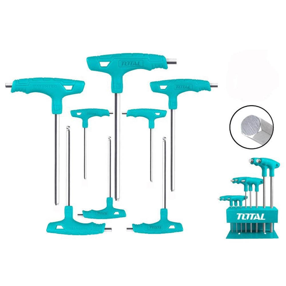 TOTAL SET 8pz CHIAVI ESAGONALI CHIAVE IMPUGNATURA A T 2-10mm CON SUPPORTO TOTTHHW80816