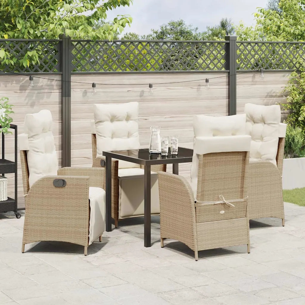 Set da Pranzo per Giardino con cuscino 5 pcs Beige polyrattan