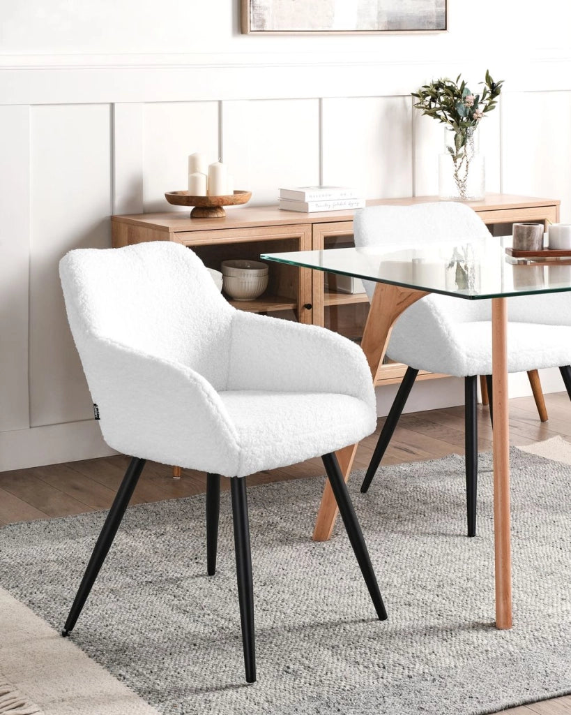 Set di 2 sedie imbottite in tessuto bouclè bianco sporco con gambe in metallo soggiorno cucina