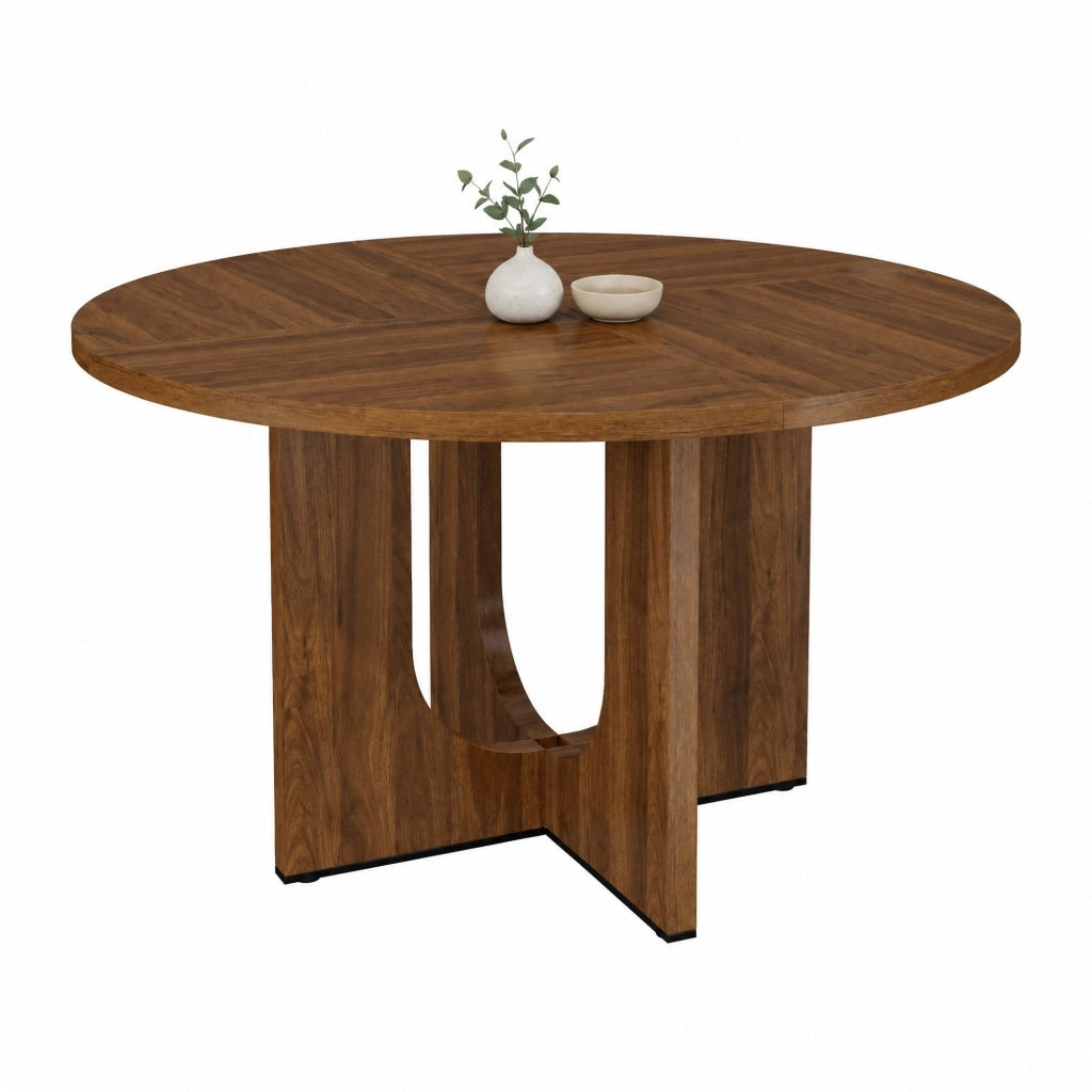 Tavolo da pranzo rotondo 120 cm, 4-6 posti, colore noce, in MDF