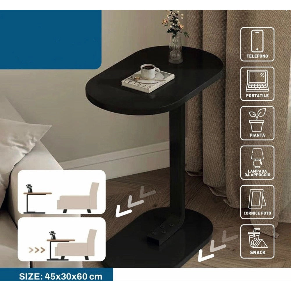 Trade Shop - Tavolino A Forma Di C Per Divano Soggiorno Camera Letto Moderno Portatile Tavolo - Nero